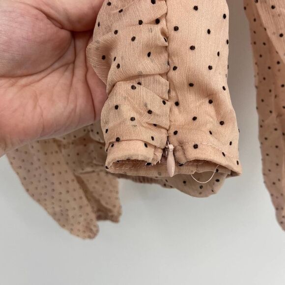 O. Vianca cream black polka dot ruched smocked cropped top womens l - Picture 3 of 5